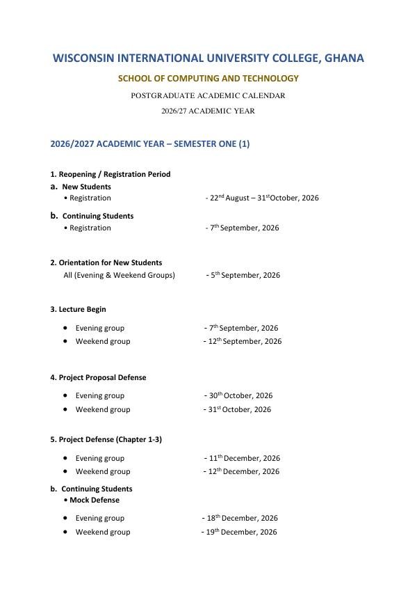 Preview of Academic Calendar