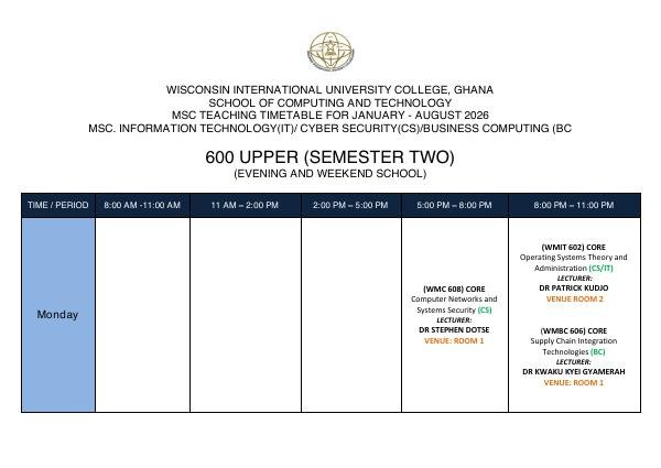 Preview of MSc Timetable — Second Semester